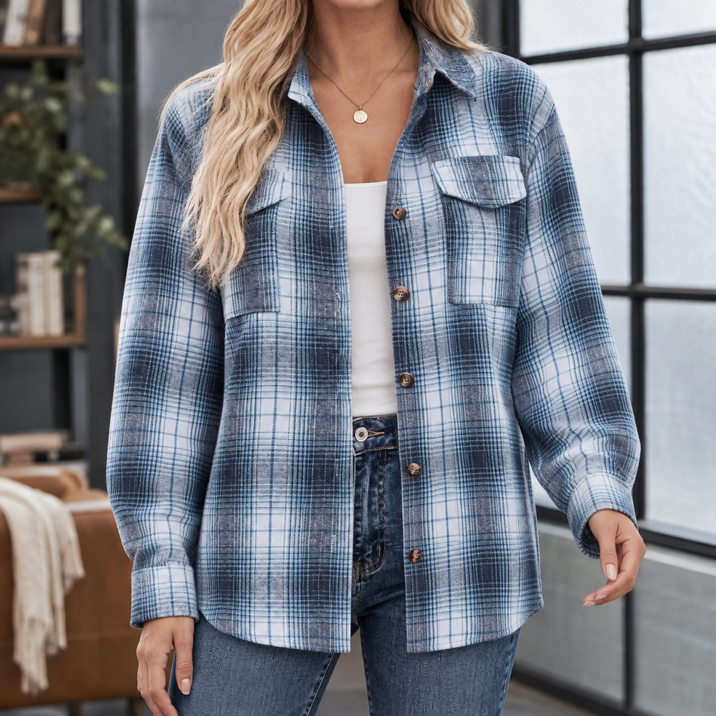Giulietta Plaid Overshirt - Blue White Plaid