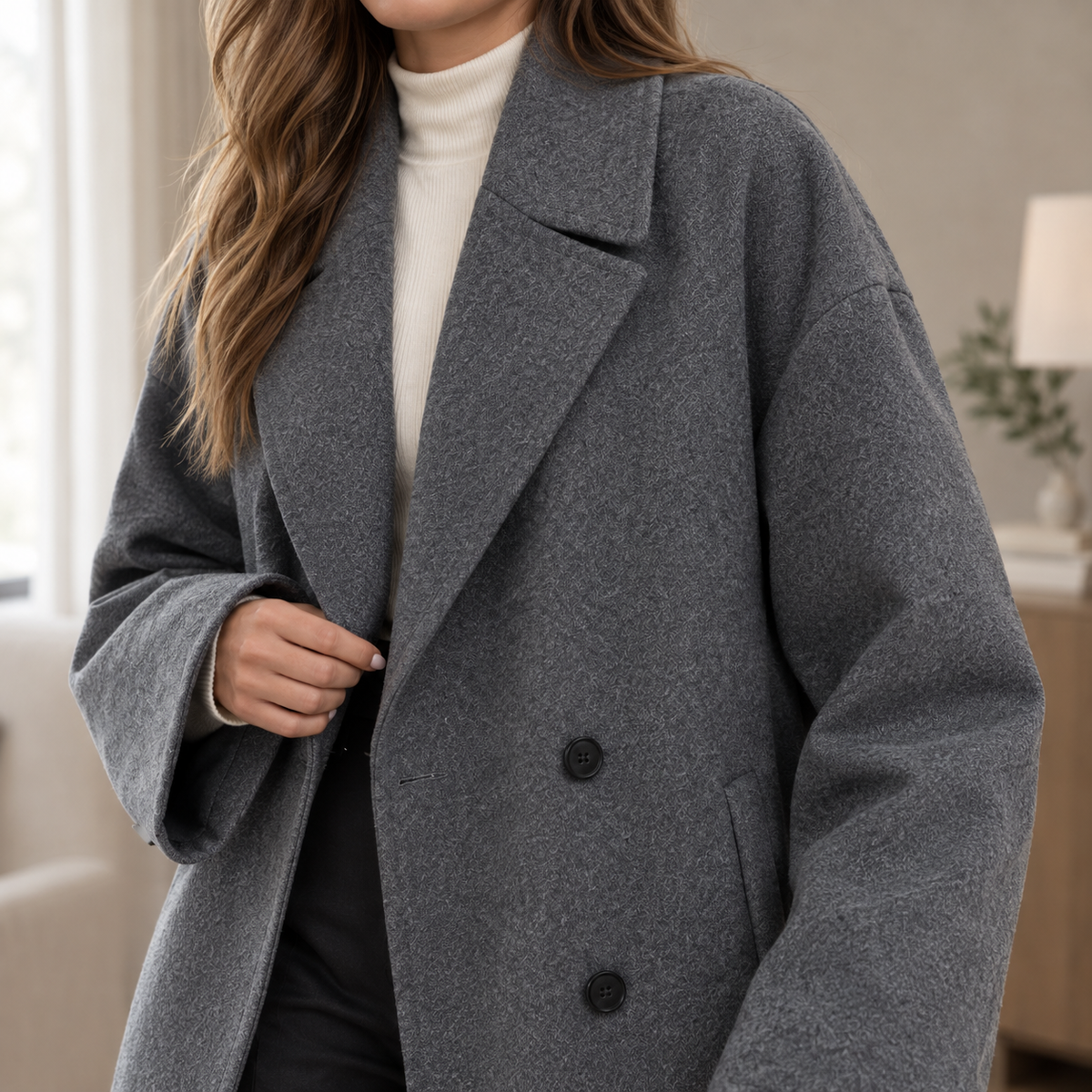 Yara Double-Breasted Overcoat - Feature Close-up