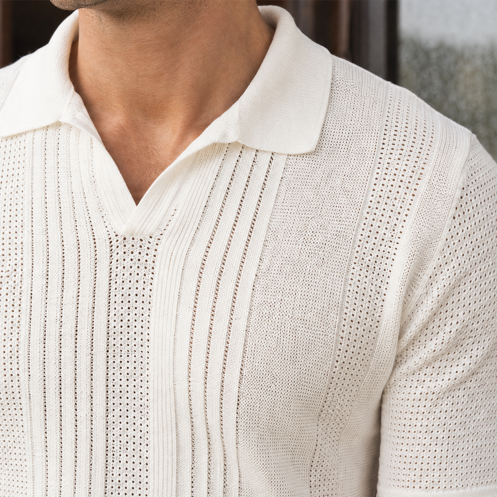 Barnaby Open Knit Polo - Feature Close-up