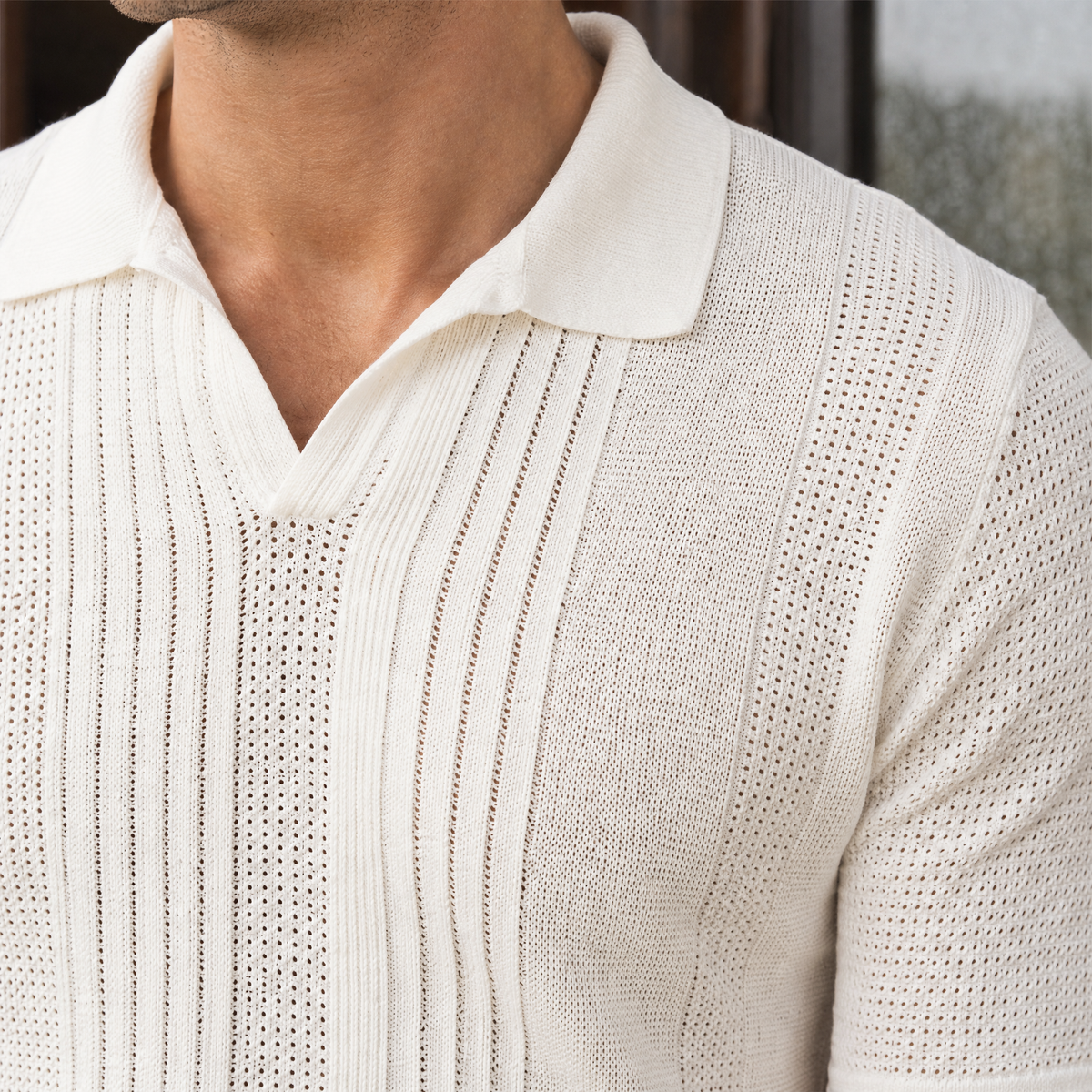 Barnaby Open Knit Polo - Feature Close-up
