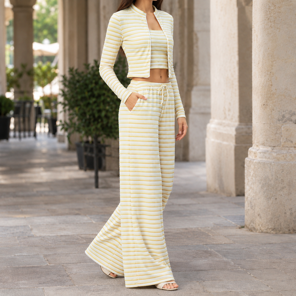 Tallulah Striped Pants Set - Yellow White