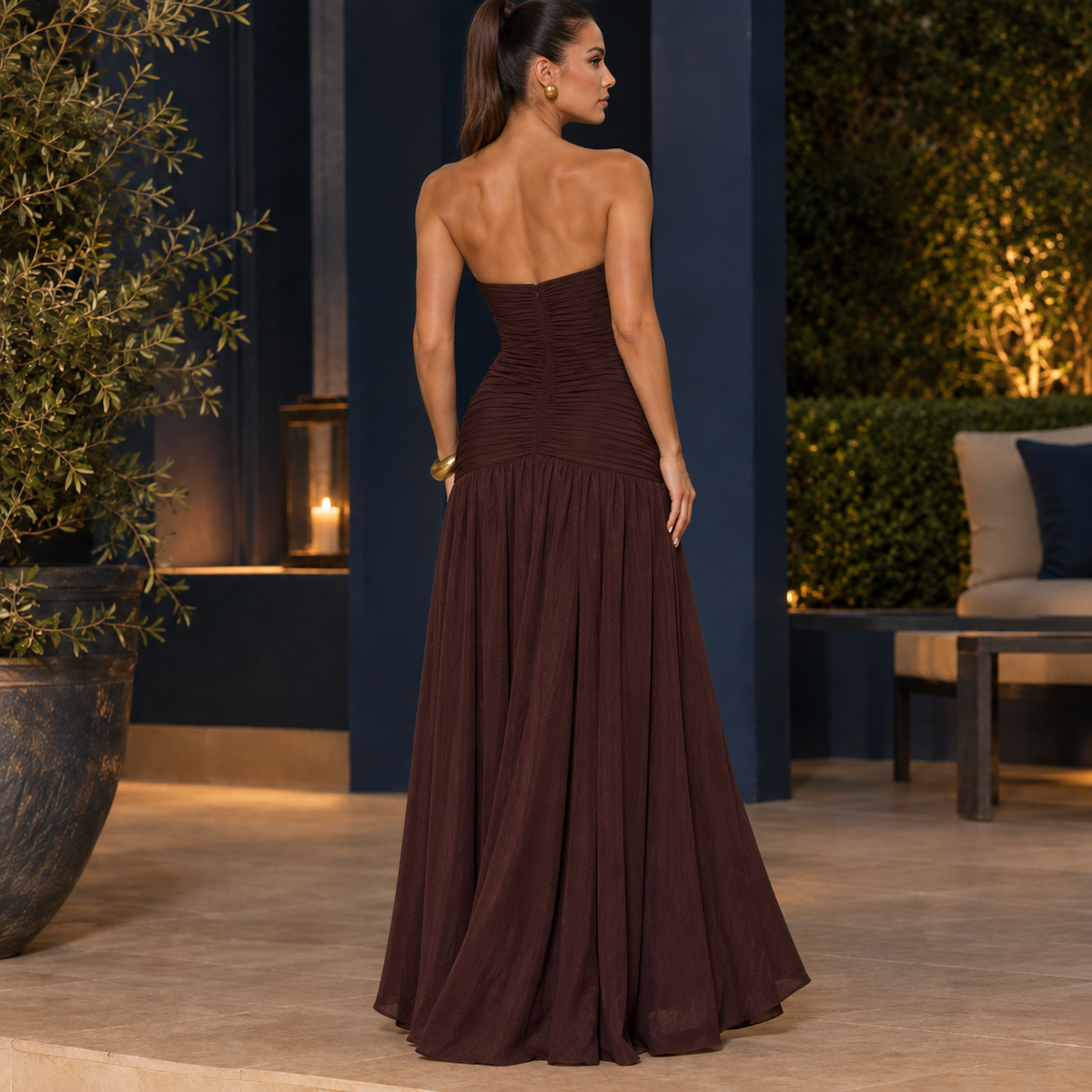 Elodie Plunge Maxi Dress - Reverse or Side Angle