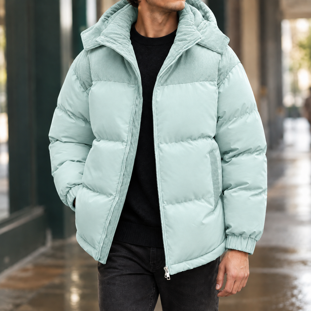 Conrad Panelled Puffer Jacket - Light Cyan 2