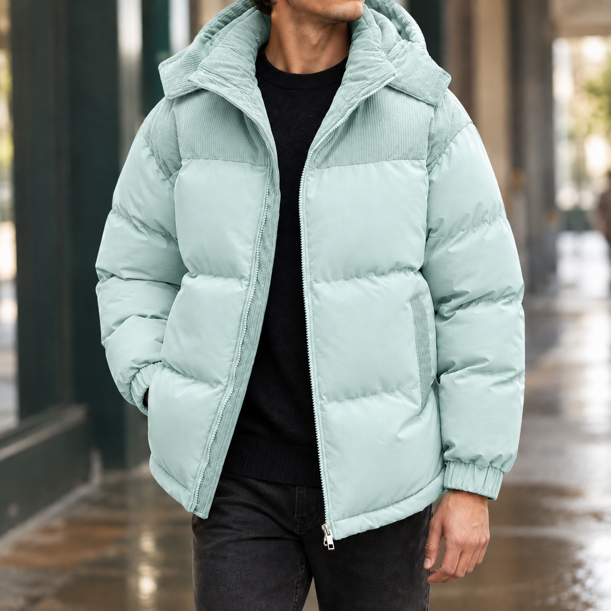 Conrad Panelled Puffer Jacket - Light Cyan 2
