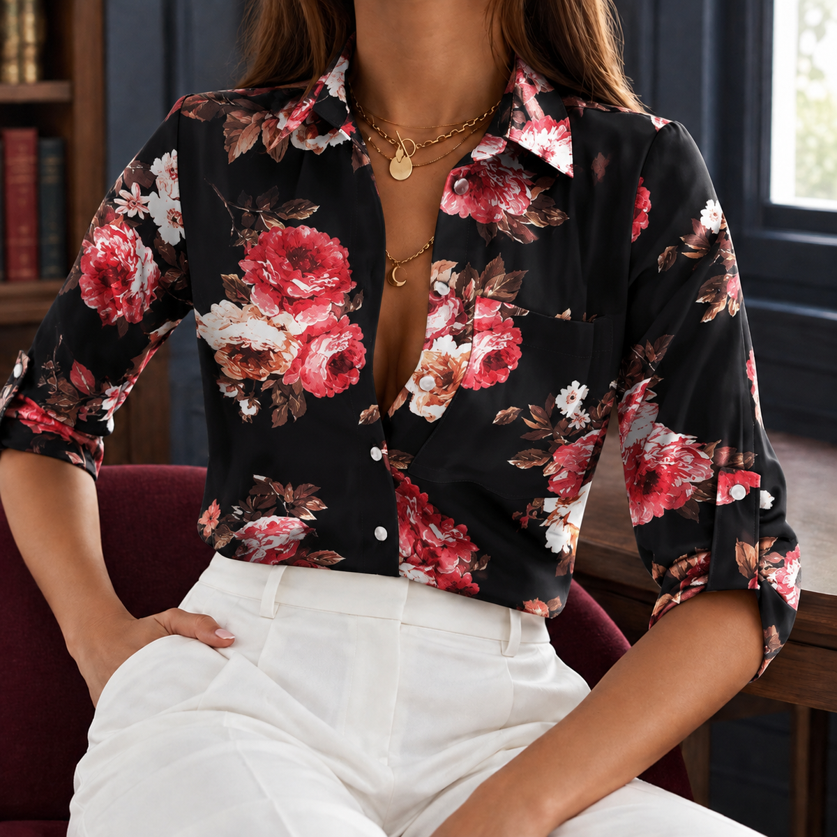 Halcyon Printed Blouse - Black Floral