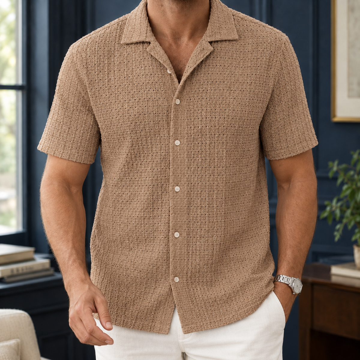 Axel Openwork Overshirt - Khaki