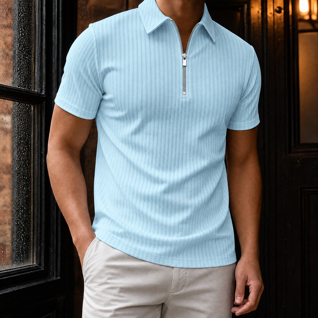 Cuthbert Zip Polo - Light Blue