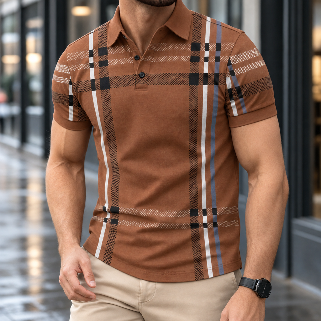 Andrew Plaid Polo - Coffee