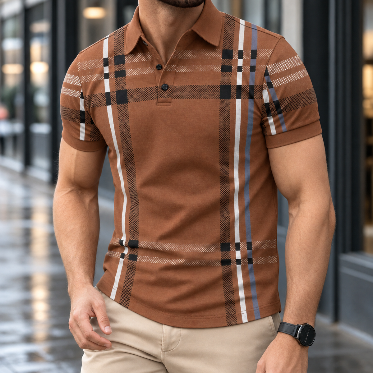 Andrew Plaid Polo - Coffee