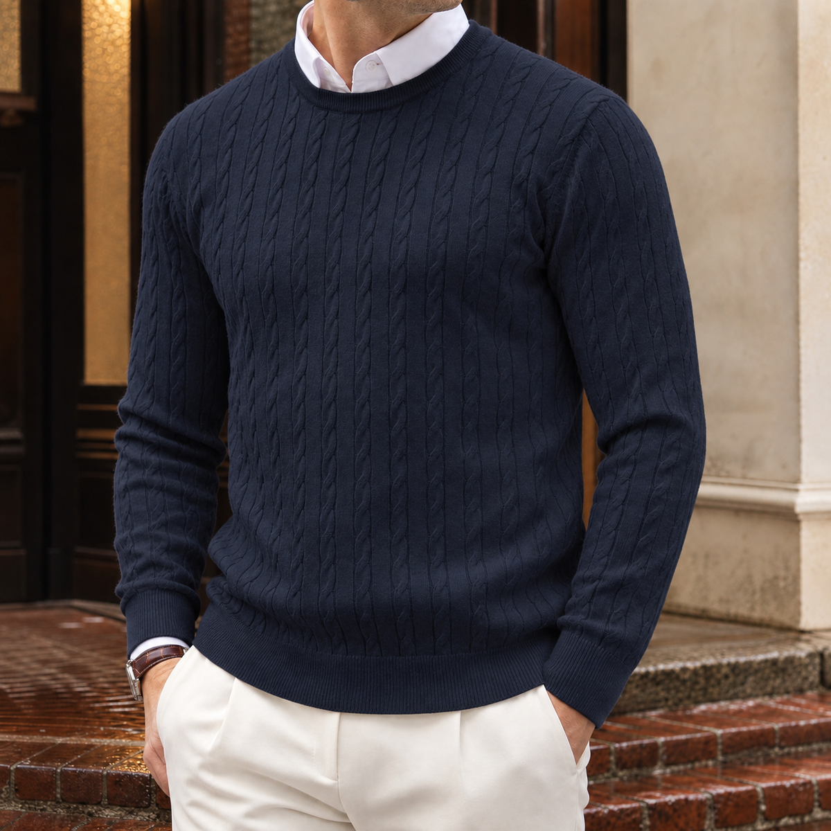 Marcel Cable Knit Sweater - Navy