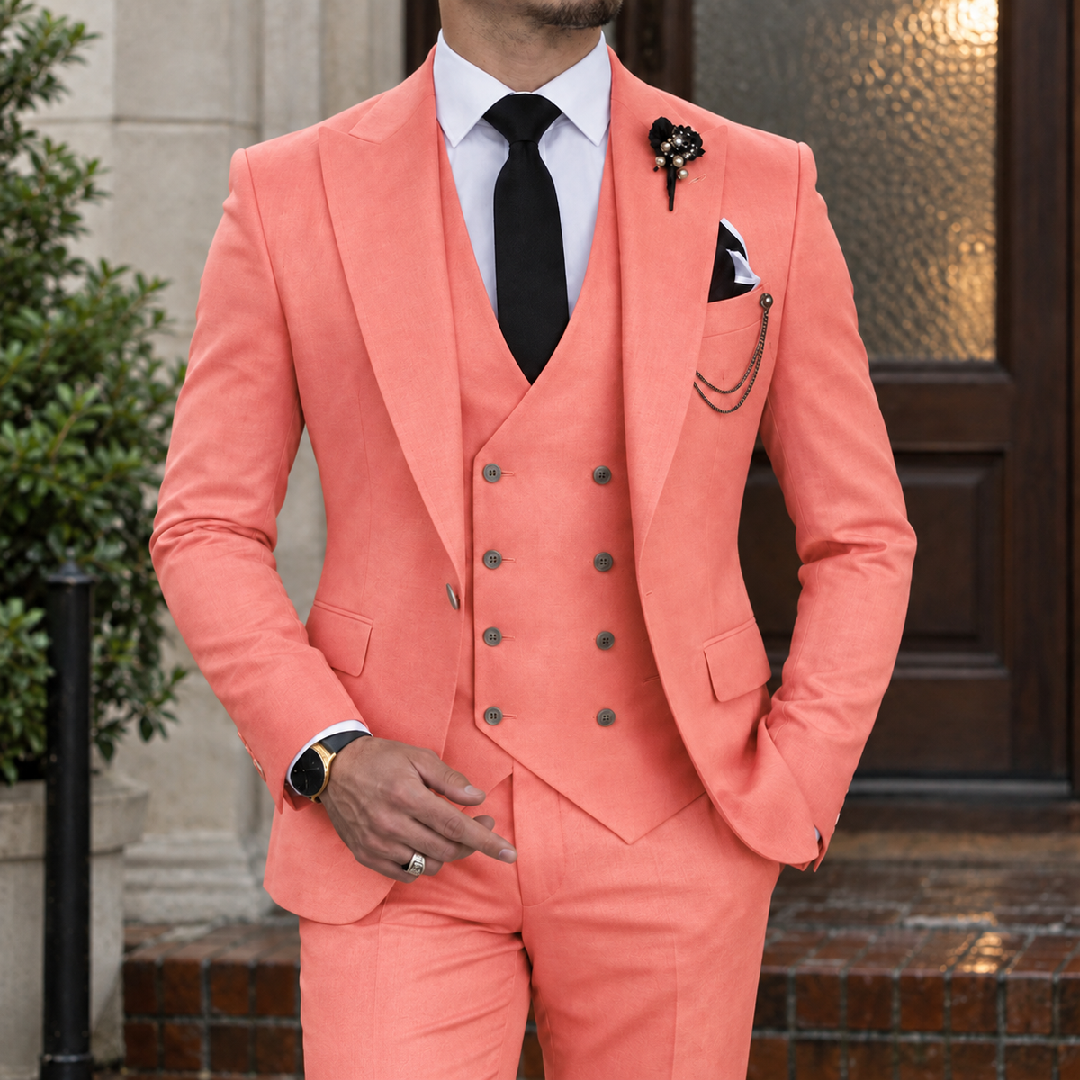 Leopold Slim Fit Suit - Coral Pink