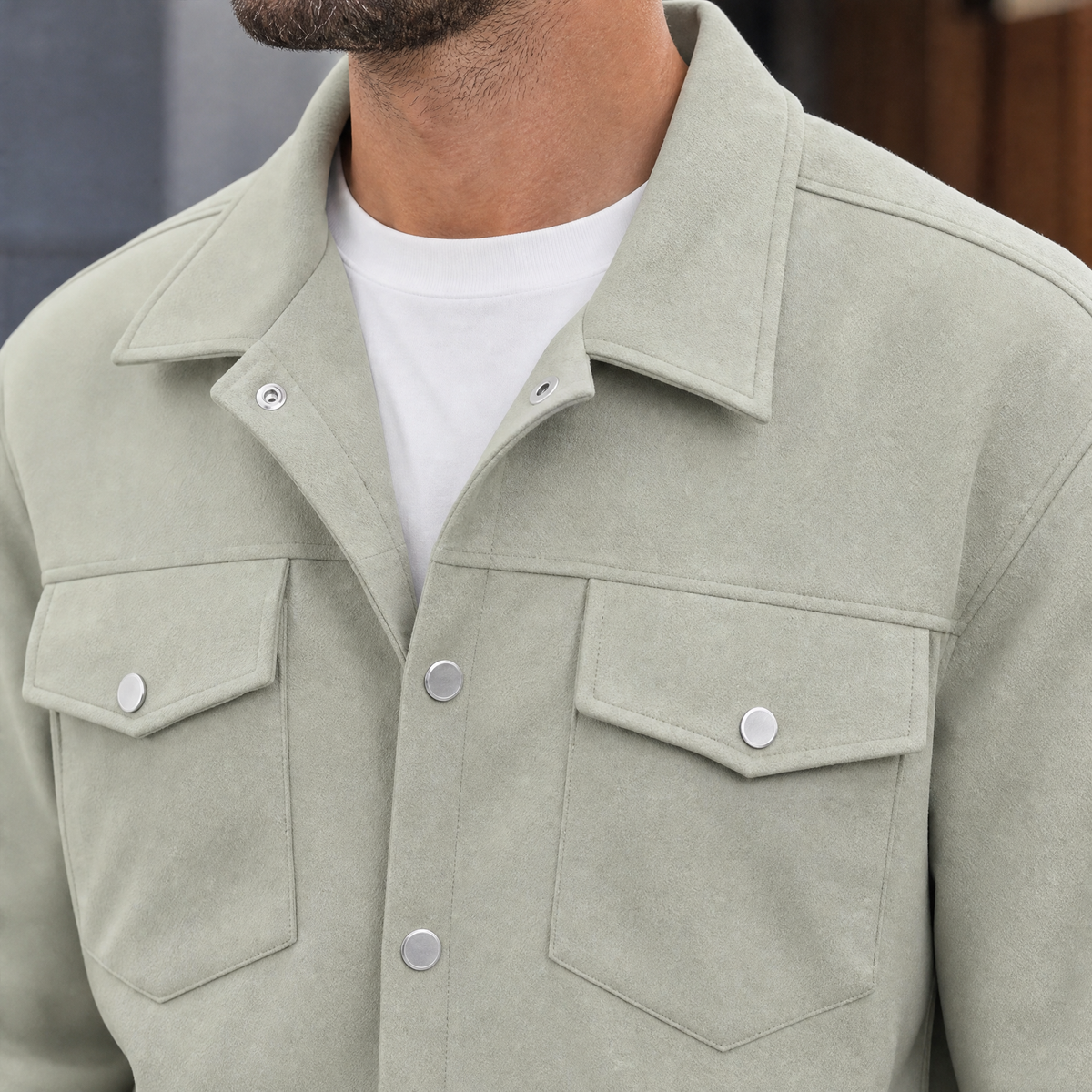 Knox Snap Front Jacket - Scale in Room