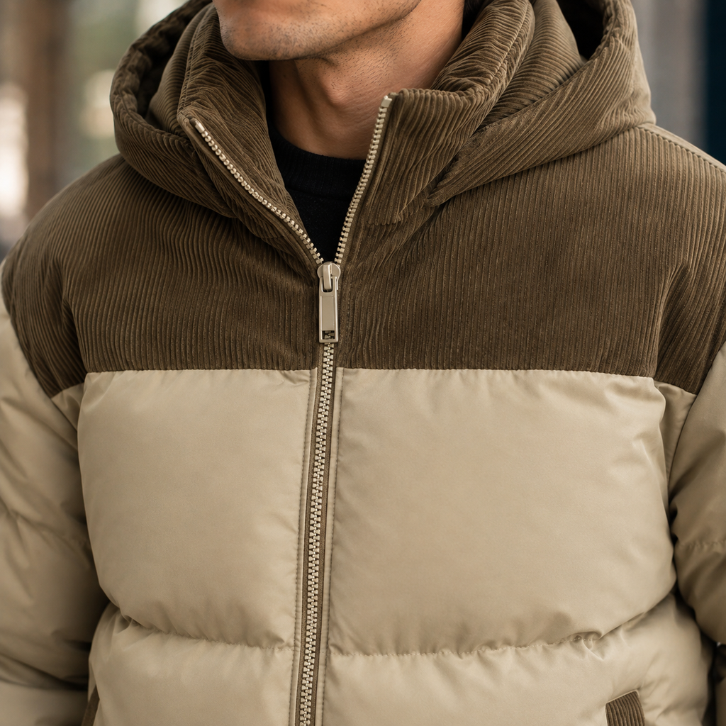 Conrad Panelled Puffer Jacket - Scale in Room