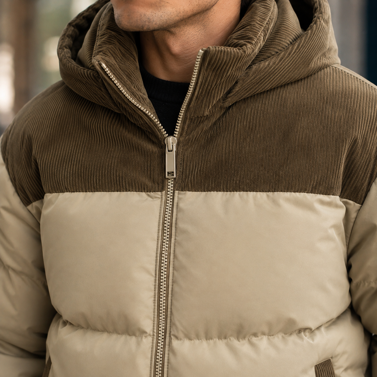 Conrad Panelled Puffer Jacket - Scale in Room