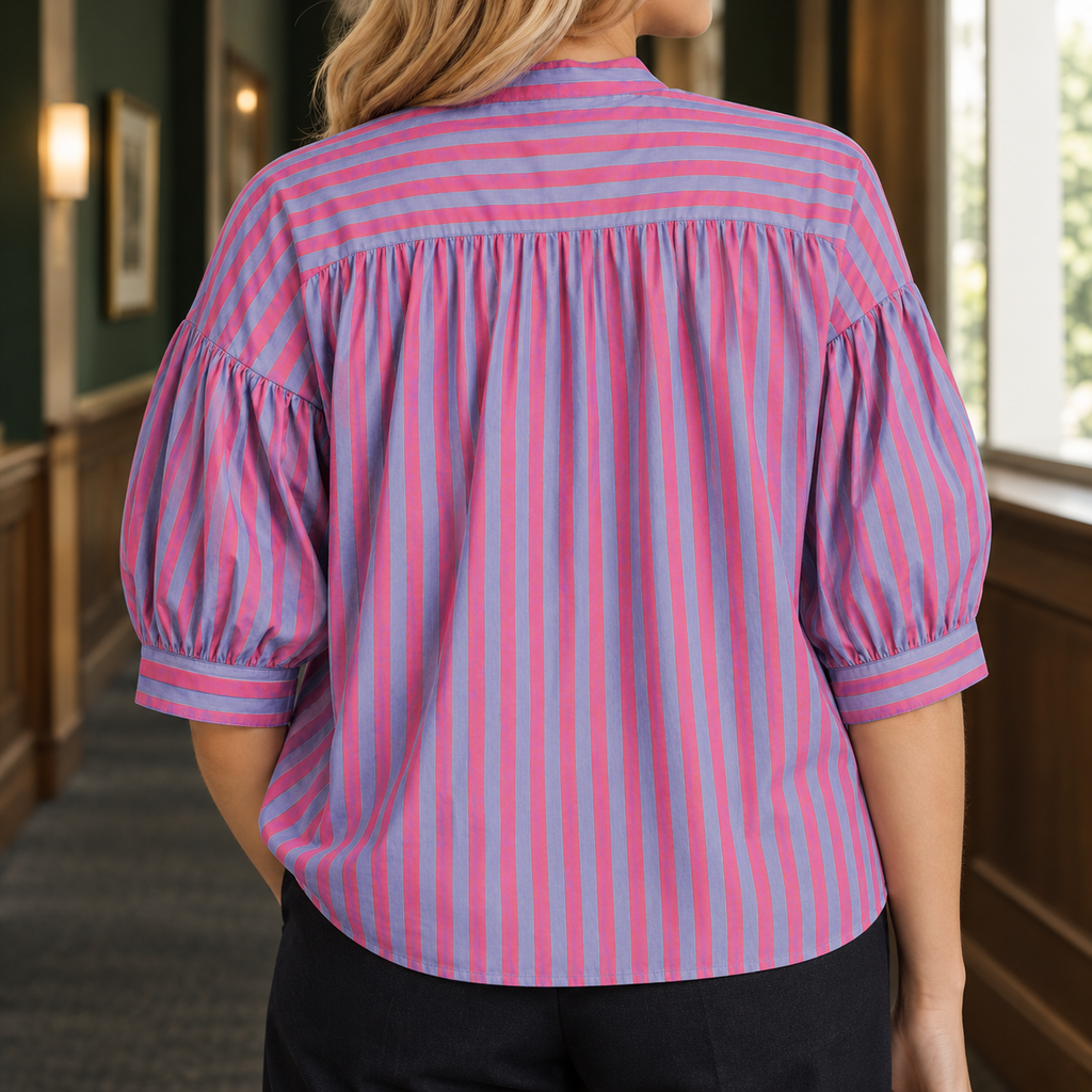 Alba Striped Blouse - Reverse or Side Angle